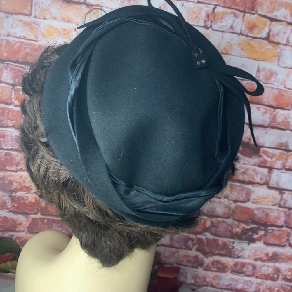 Vintage 40s Glenover Henry Pollack Tilt Felt Black Wool Felt Rhinestone …